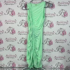 Dress cinched mint green neon bodycon tight stretchy Elegant Green Ruched Dress